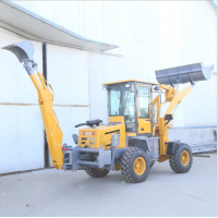 mini wheel backhoe loader with digger bucket 0.1 and loader bucket 0.5m3